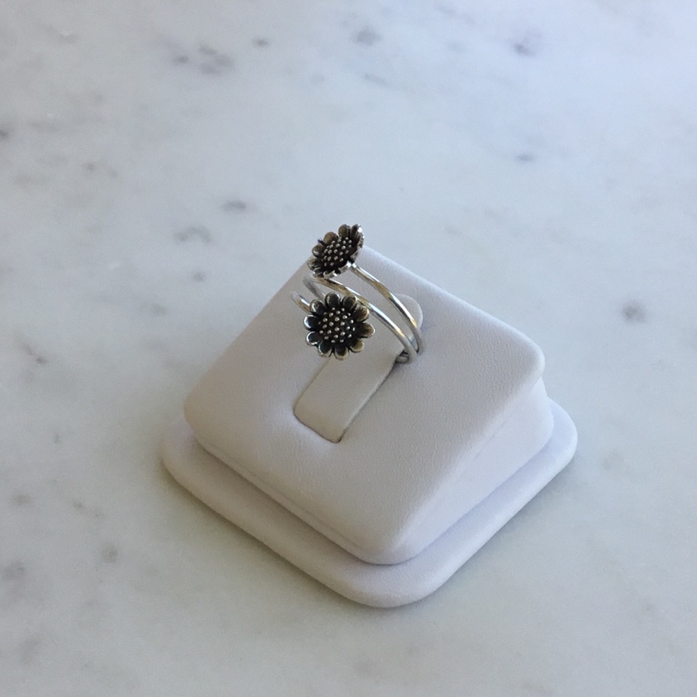 Clearance $22, Sterling Silver Adjustable Double Sunflower Ring - Picture 12 of 16
